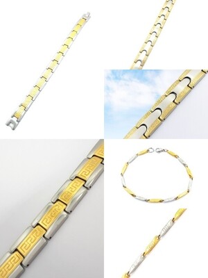 Stainless steel silver &amp; gold meandros hand bracelet