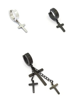 Stainless steel cross single hoop earring