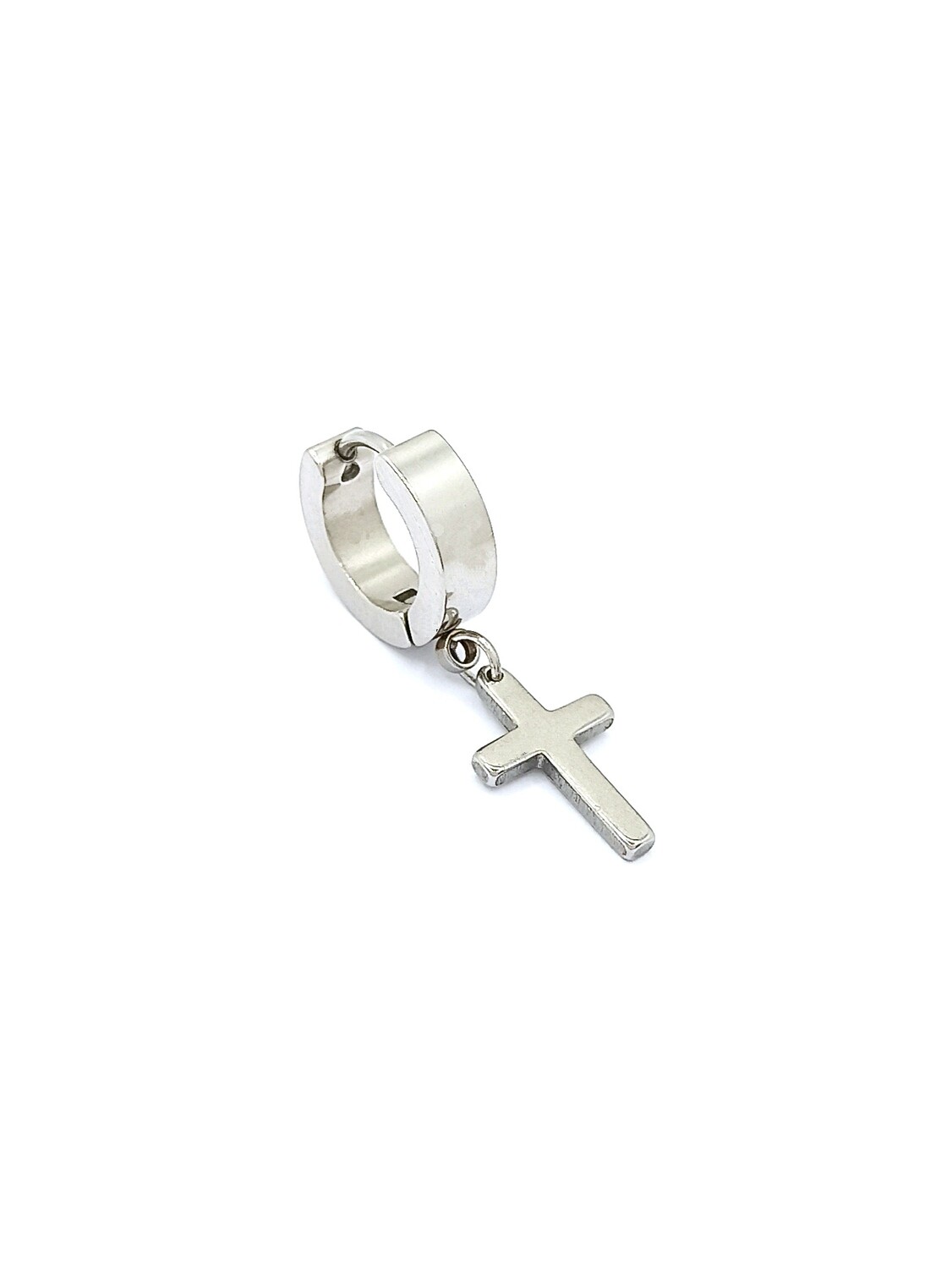 Stainless steel cross single hoop earring, MODEL-COLOR-DESIGN-SIZE: 1-White-Single Cross-Hoop size : 1.4cm-Width: 4mm-Total length : 3cm