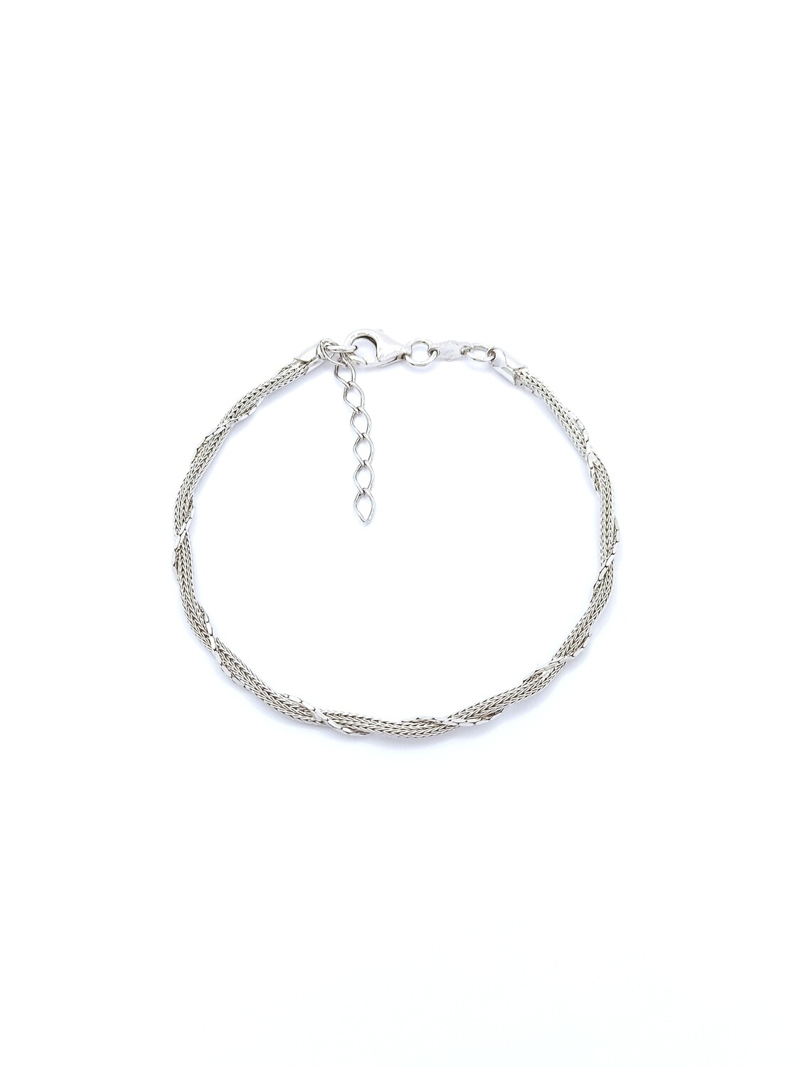 Silver 925 double or triple knited design hand bracelet, MODEL-COLOR-WIDTH-CHAIN LENGTH: 1-White -Width : 3mm-Chain Length: 18.5+3cm Adjustable