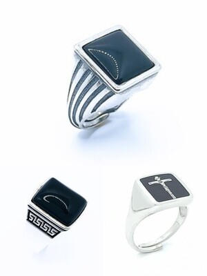 Silver 925 square onyx stone men ring