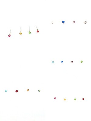 Silver 925 set of 4 round nose earring