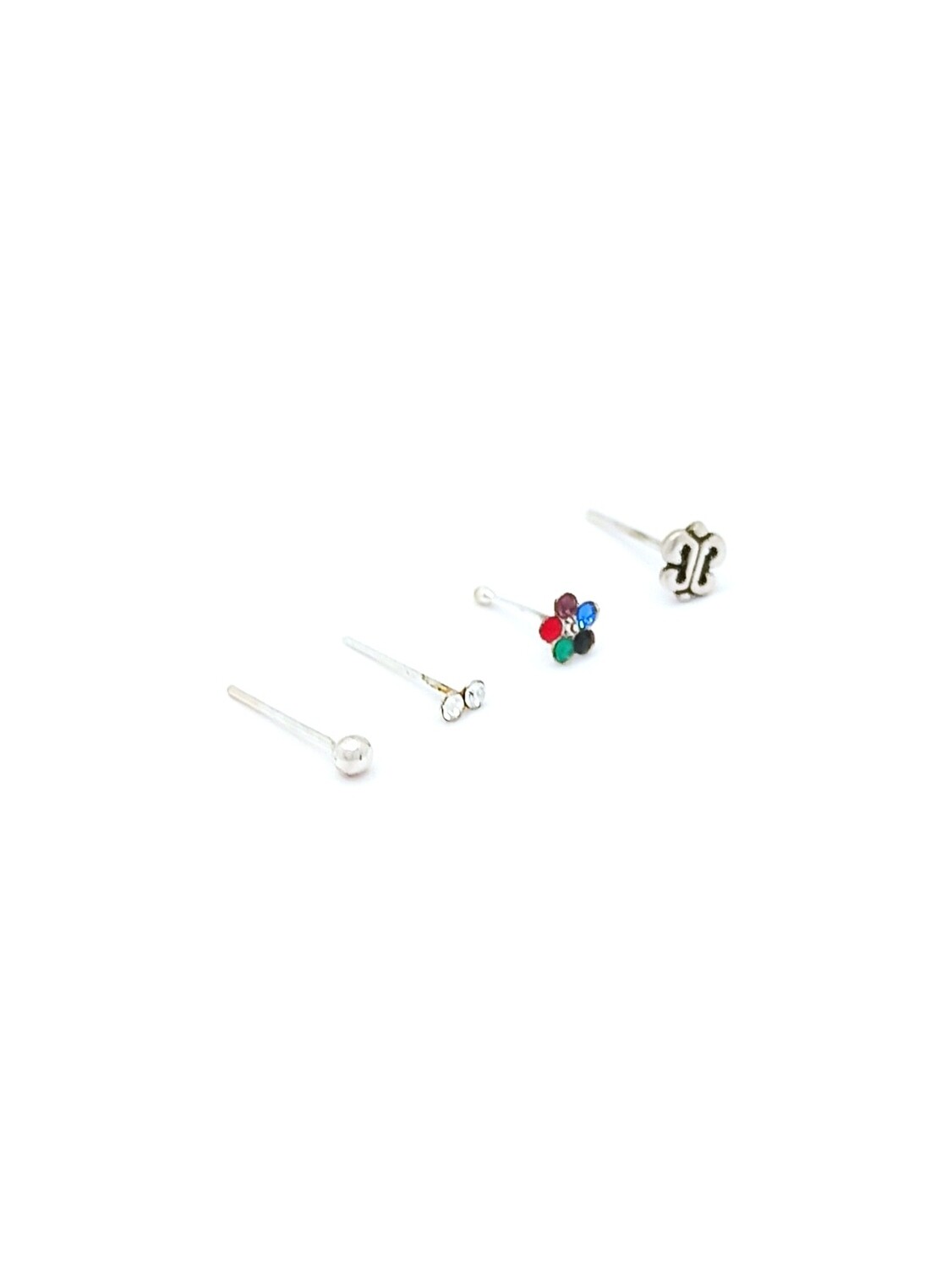 Silver 925 set of 4 nose stud earring, SET DESIGN: 1 SET