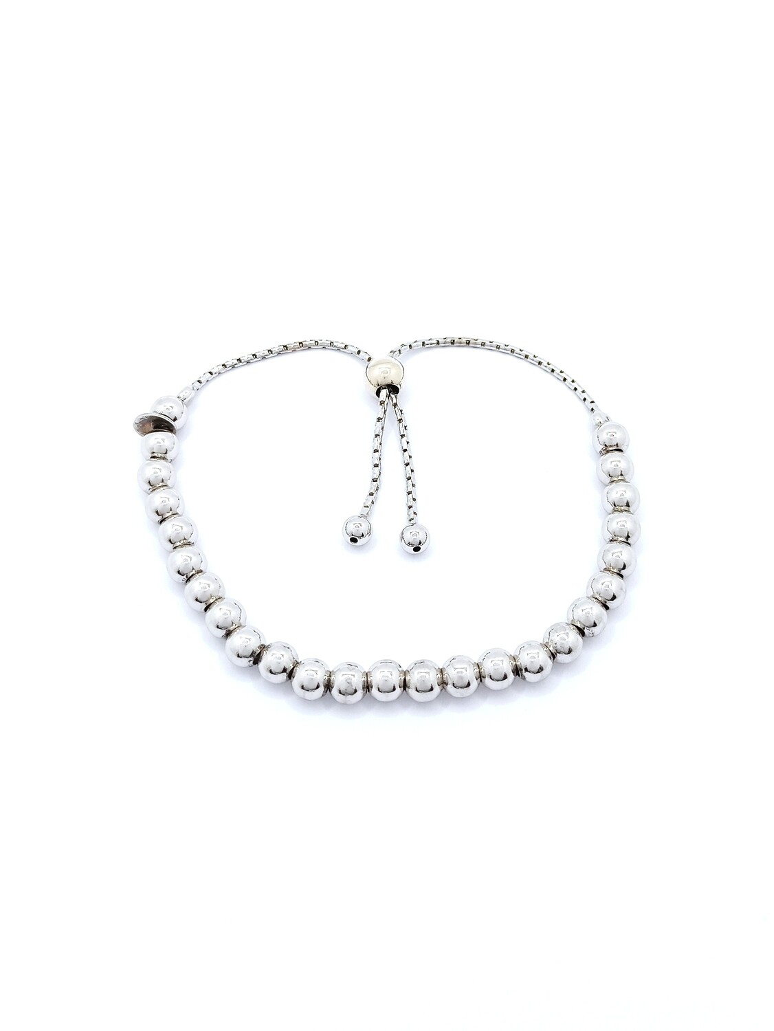 Silver 925 elevator ball hand bracelet, MODEL-COLOR-BALL WIDTH-CHAIN THICKNESS: 1-White gold plated-Ball Width: 5mm-Chain Thickness: 1.30mm