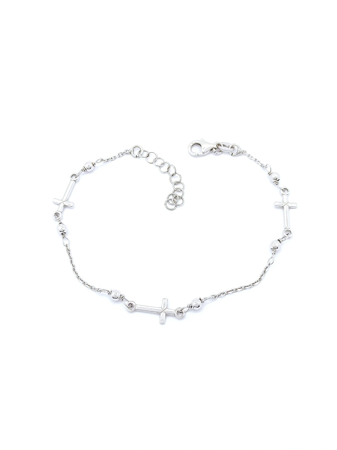 Silver 925 ball cross hand bracelet, MODEL-DESIGN SIZE-BRACELET LENGTH: 1-Design length: 15mm-width: 6mm-Chain Length: 16+3cm Adjustable