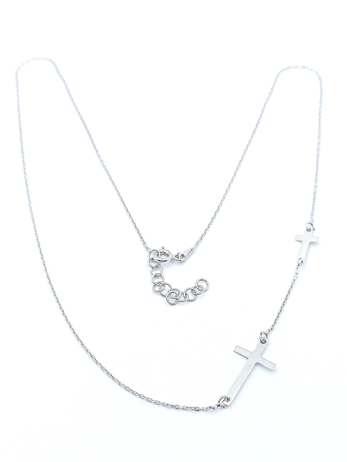 Silver 925 double or triple cross necklace, MODEL-COLOR-STONE-CHAIN LENGTH: 1-White gold plated-No stone-Chain Length: 42+3cm Adjustable