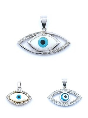 Silver 925 big evil eye fildisi stone pendant