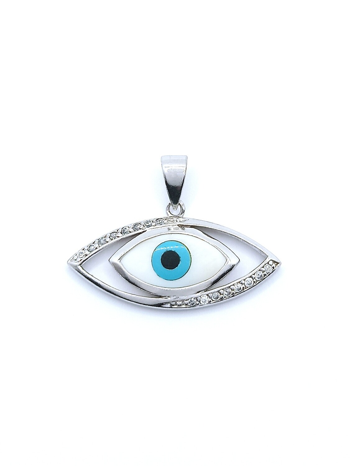 Silver 925 big evil eye fildisi stone pendant, MODEL-SIZE: 1-Pendant length : 2.4cm-Width : 3.3cm