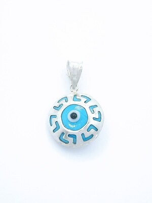 Silver 925 evil eye pendant maiandros murano stone, MODEL-COLOR-SIZE: 1-Turquoise-Pendant Heigth : 2.1cm-Width : 1.3cm