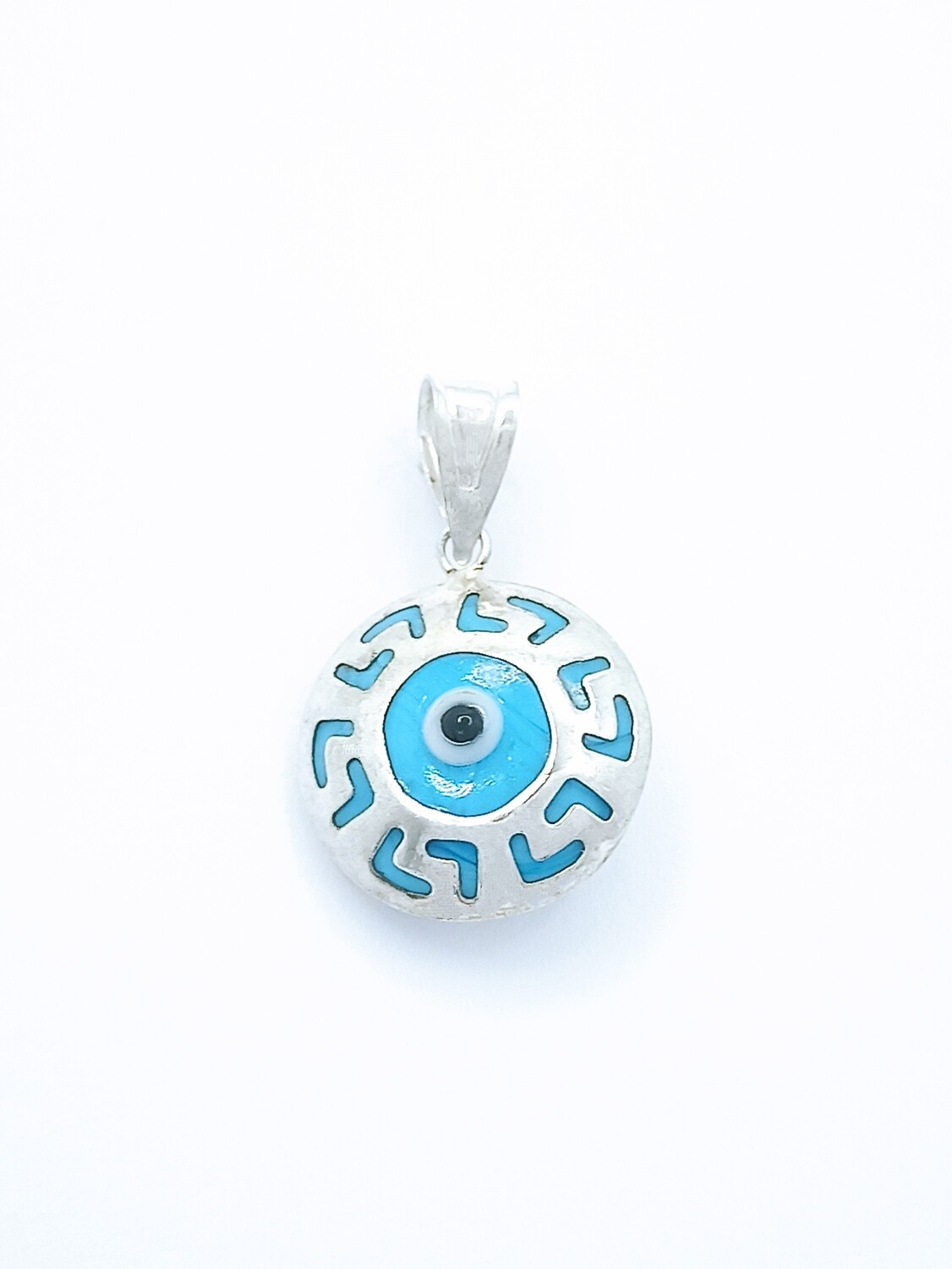 Silver 925 evil eye pendant maiandros murano stone, MODEL-COLOR-SIZE: 1-Turquoise-Pendant Heigth : 2.1cm-Width : 1.3cm