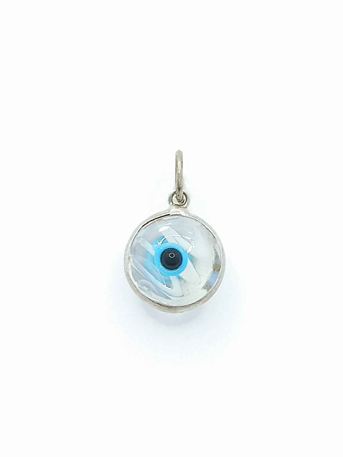 Silver 925 evil eye murano stone pendant, Stone color: White transparent