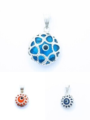 Silver 925 evil eye pendant round murano stone