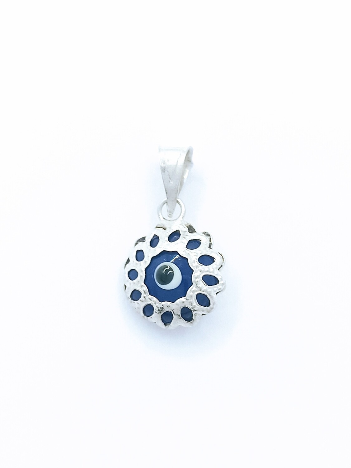 Silver 925 evil eye pendant round murano stone, MODEL-SIZE-COLOR: 1 Pendant length : 1.8cm-width : 1cm-color blue
