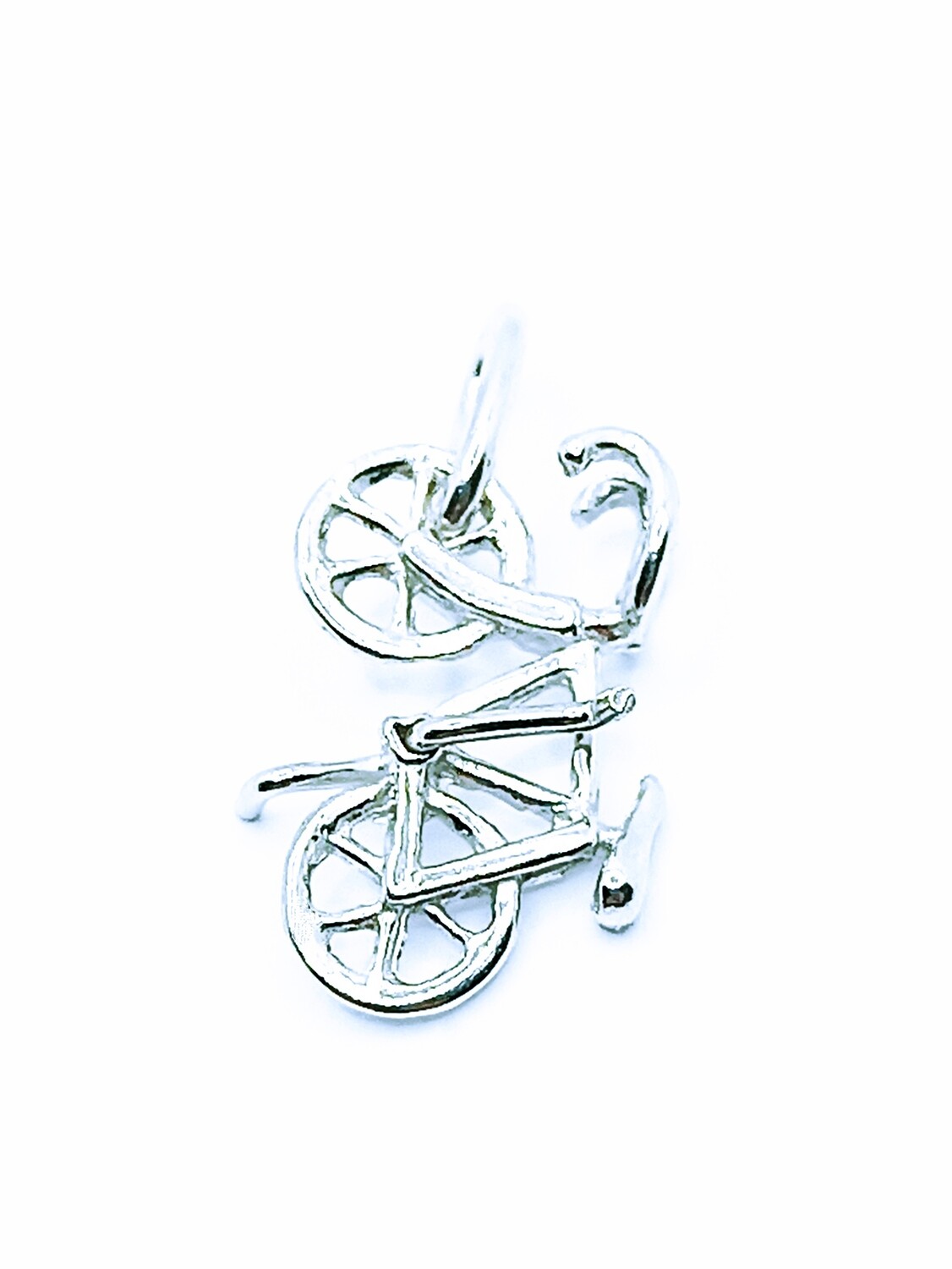 Silver 925 bicycle with turnable pedals pendant, COLOR: 1-White gold plated-Pendant size : 2.4x1.1cm