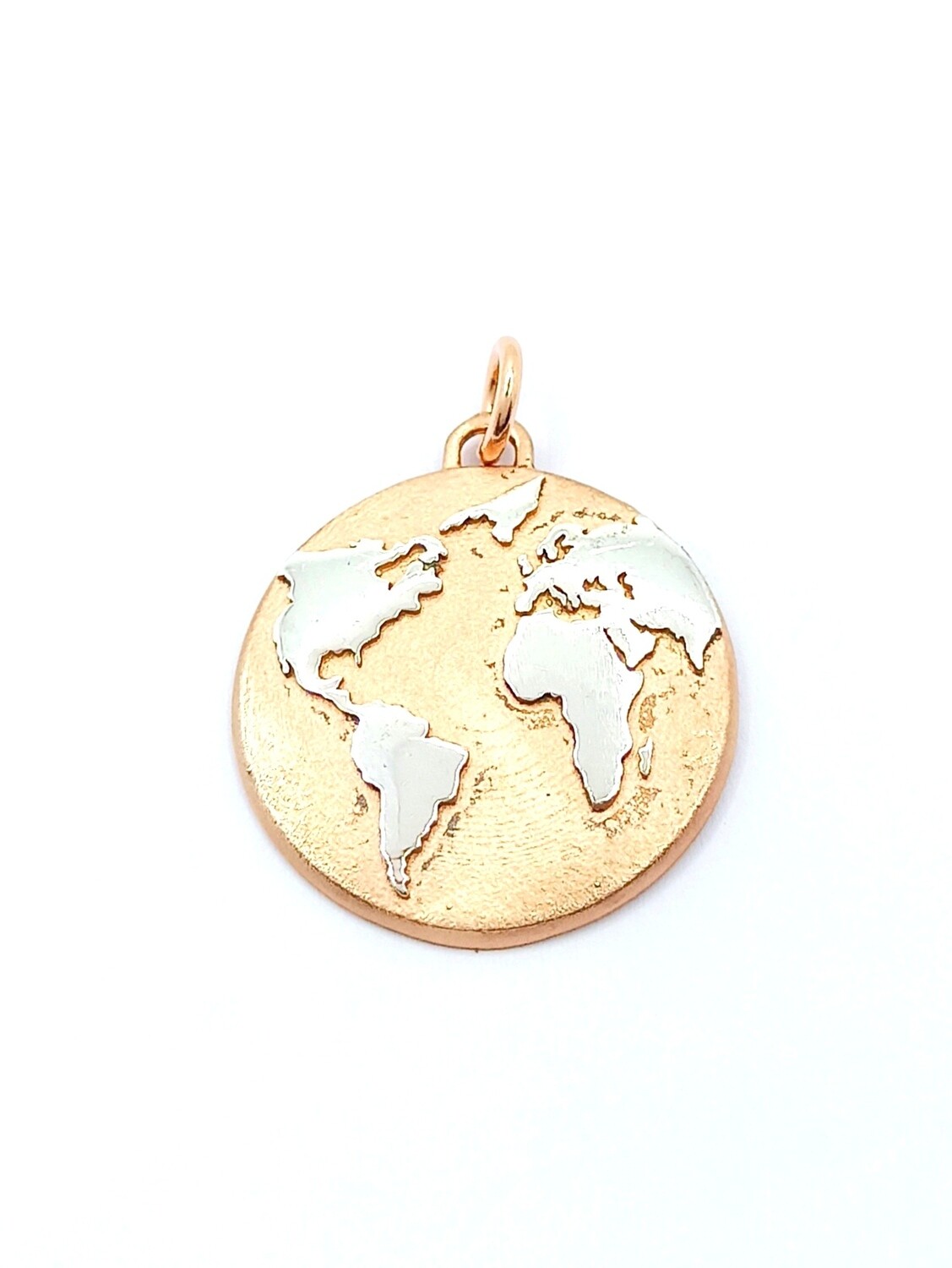 Silver 925 coin world map pendant, MODEL-COLOR-SIZE: 1-Rose gold plated-Pendant Height: 3.2cm-Width: 2.5cm