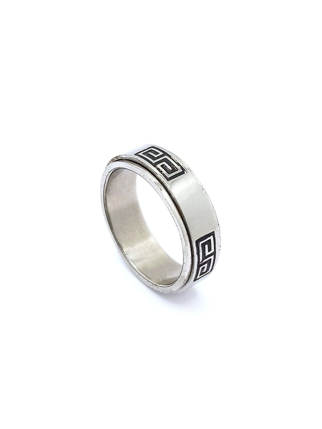 Stainless Steel spinning meandros ring, MODEL-RING WIDTH-SIZE: 1- Ring width : 7mm-SIZE 61