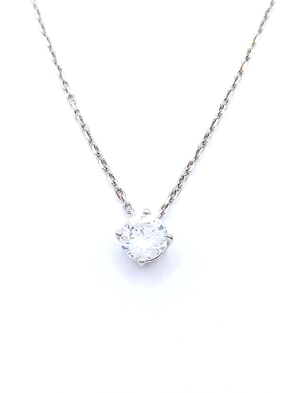 Silver 925 single stone necklace, COLOR: 1-White gold plated-Chain Length: 40.5+3cm Adjustable