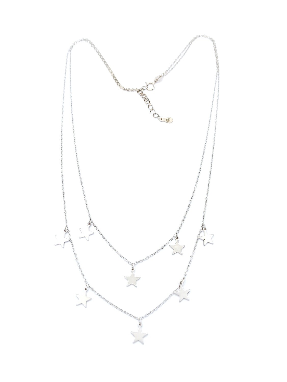 Silver 925 star double chain necklace