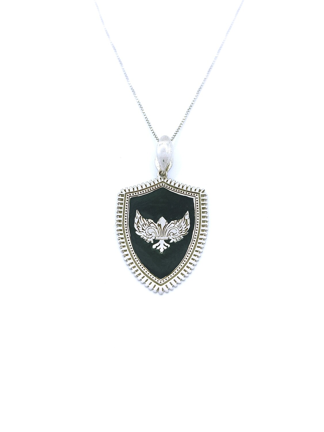 Silver 925 Angel Gabriel shield necklace, MODEL-STONE COLOR-PENDANT SIZE-CHAIN LENGTH: 1-Black enamel-Pendant Height: 3.3cm-Width: 2cm-Chain Length: 45cm