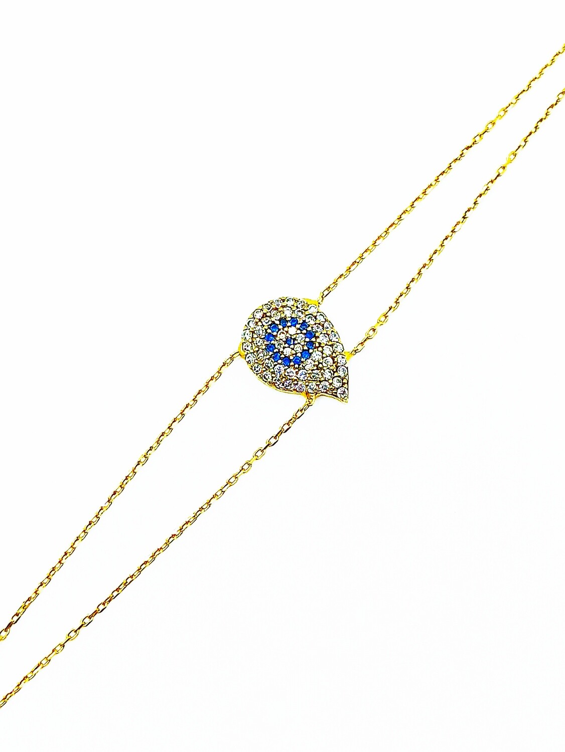 Silver 925 tear evil eye 2 chain gold bracelet, MODEL-COLOR-EVIL EYE DIAMETER-CHAIN LENGTH: 1-Gold-Design Height: 1.1cm-Width : 1cm-Chain Length: double chain 15+3cm Adjustable