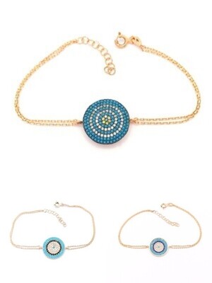 Silver 925 evil eye double chain bracelet