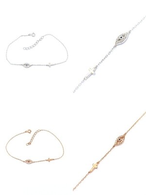 Silver 925 evil eye and cross bracelet