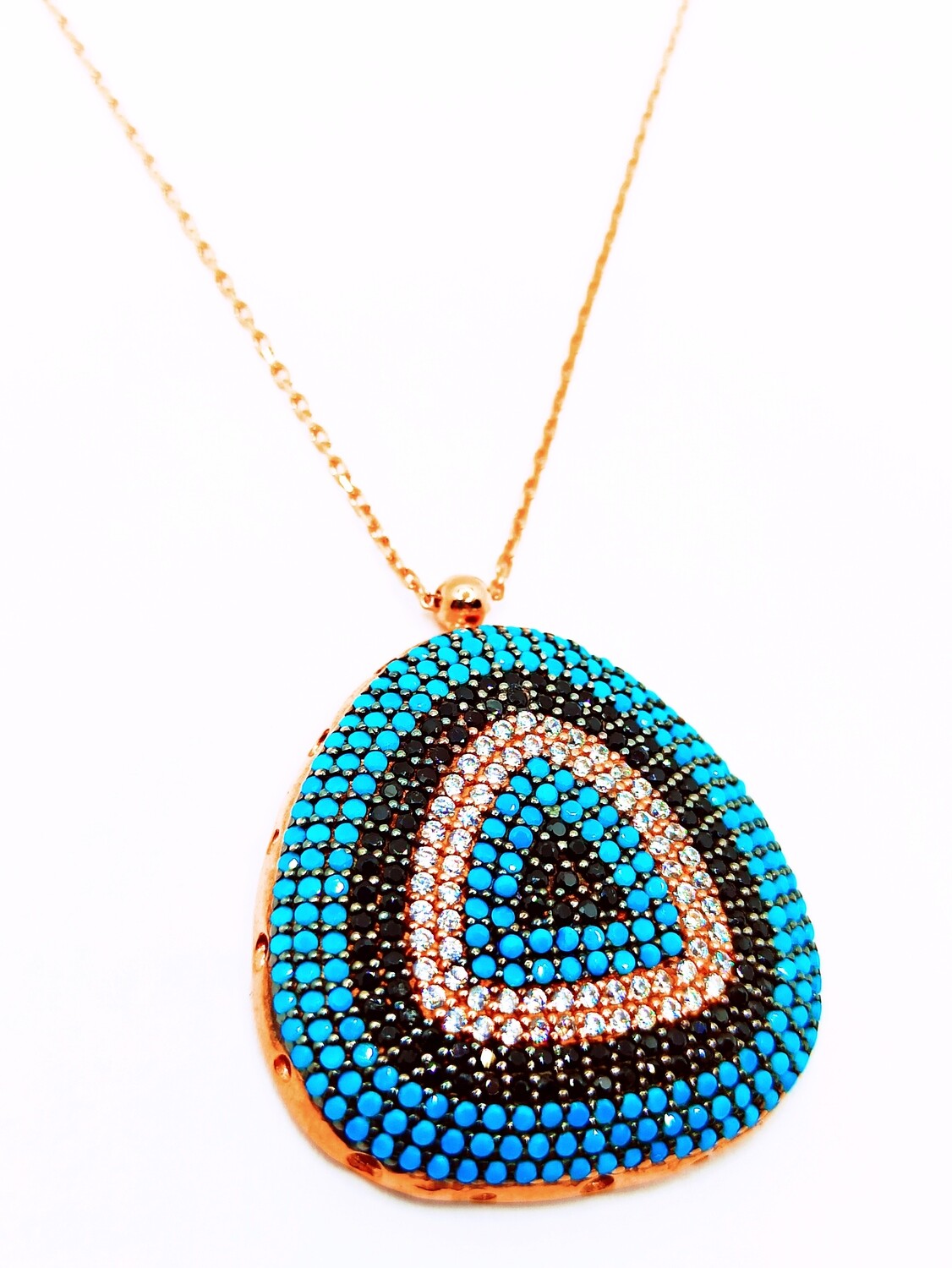 Silver 925 evil eye colorful stone rose necklace, MODEL-COLOR-PENDANT SIZE-CHAIN LENGTH: 1-Rose-Pendant Height : 3.1cm-Width : 2.9cm-Chain Length: 40+5cm Adjustable