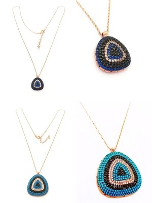 Silver 925 evil eye colorful stone rose necklace