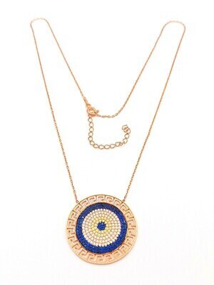 Silver 925 evil eye greek design rose necklace, MODEL-COLOR-SIZE-CHAIN LENGTH: 1-Rose-PENDANT Diameter: 3cm-Chain Length: 40+5cm