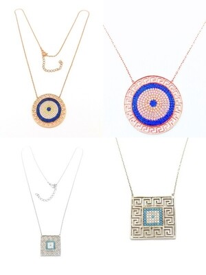 Silver 925 evil eye greek design rose necklace