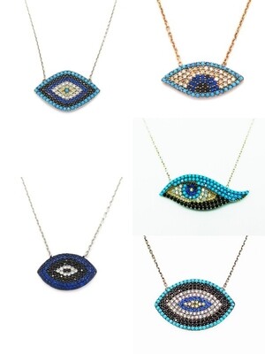 Silver 925 evil eye colorful stone necklace