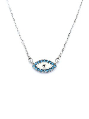 Silver 925 evil eye wing design necklace, MODEL-COLOR-SIZE-CHAIN LENGTH: 1-White-Pendant Height: 0.6cm-Width: 1.1cm-Chain Length: 42+3cm Adjustable