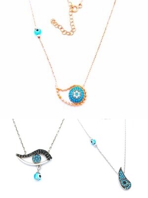 Silver 925 evil eye wing design necklace