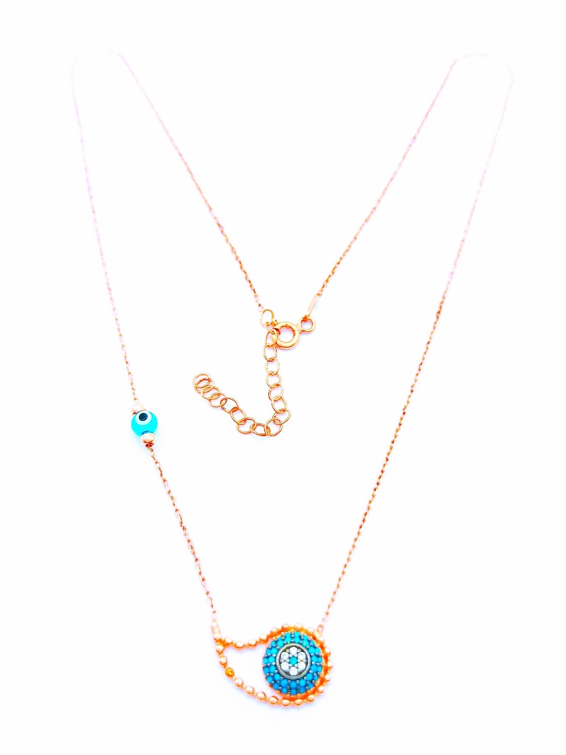 Silver 925 evil eye wing design necklace, MODEL-COLOR-SIZE-CHAIN LENGTH: 1-Rose-Pendant Height: 1.1cm-Width: 1.8cm-Chain Length: 40+3,5cm Adjustable