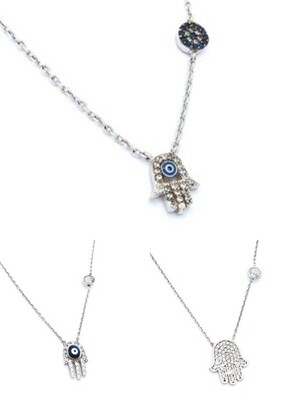 Silver 925 Hamsa with evil eye necklace
