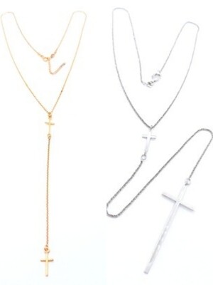 Silver 925 long cross rose tie necklace