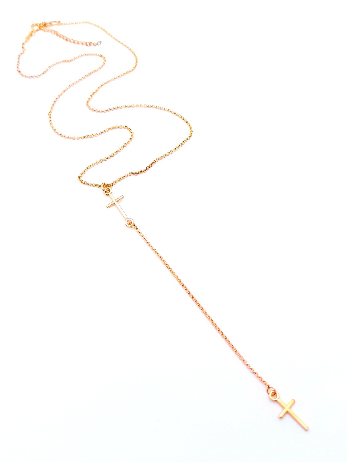 Silver 925 long cross rose tie necklace, MODEL-COLOR-CHAIN LENGTH: 1-Rose-Chain Length: 40+4cm Adjustable