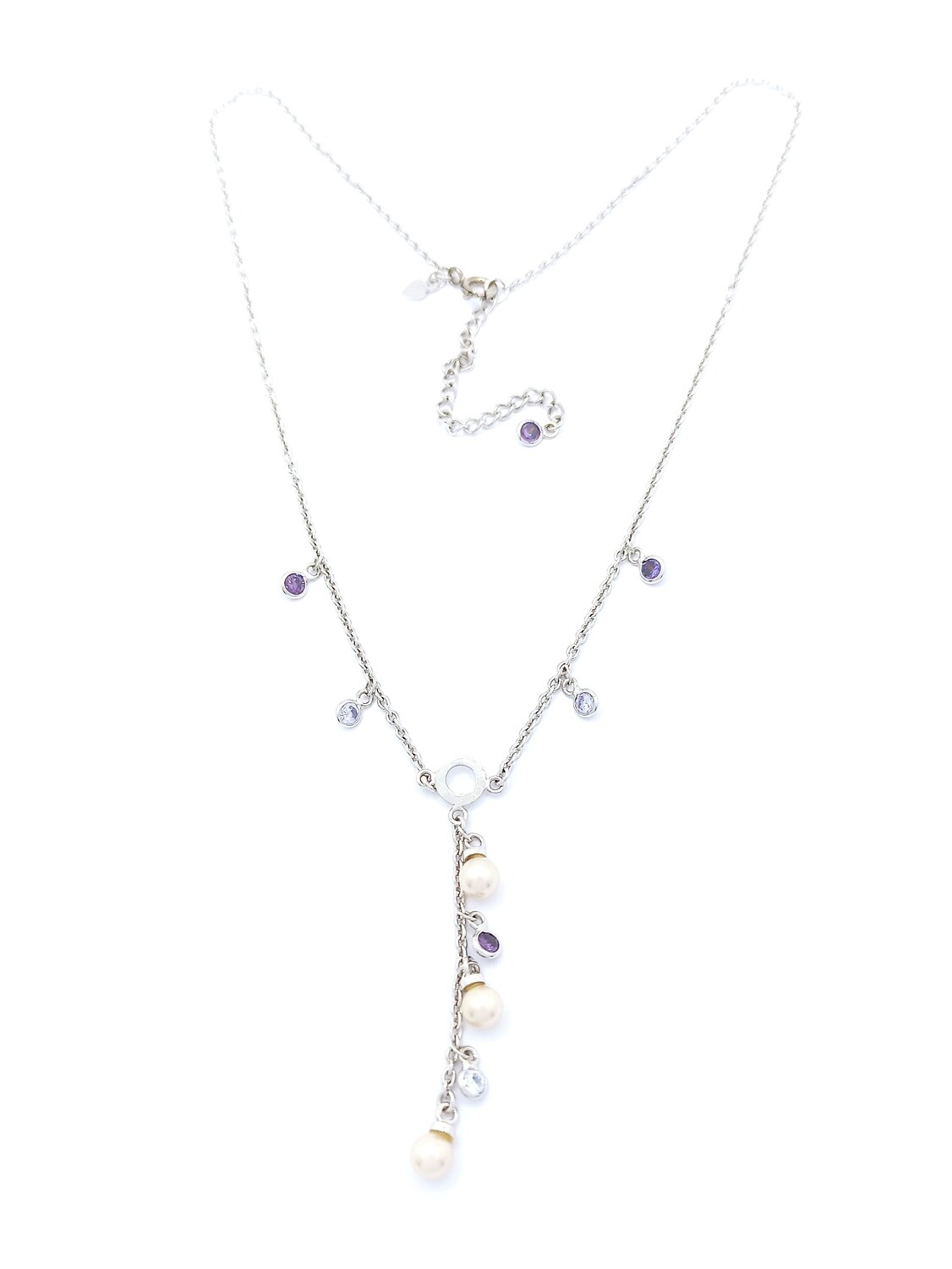 Silver 925 modern pearl &amp; stone necklace