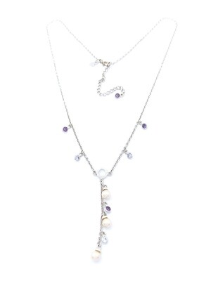 Silver 925 modern pearl &amp; stone necklace