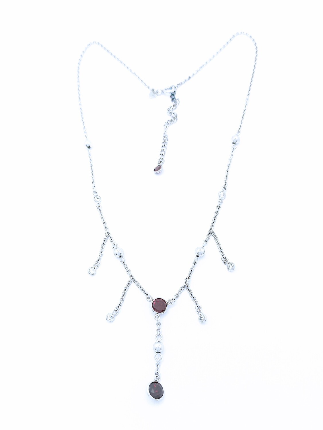 Silver 925 color stone modern necklace, MODEL-STONE COLOR-CHAIN LENGTH: 1-White &amp; Red-Chain Length: 41+6cm Adjustable