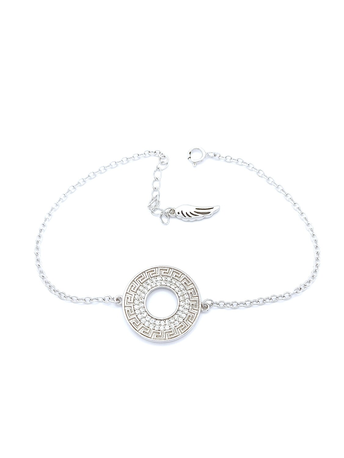 Silver 925 maiandros design hand bracelet with stone, MODEL-SIZE: 1-Bracelet Design Diameter: 1.8cm