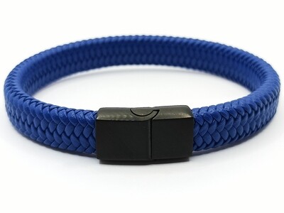 Stainless steel blue or black men bracelet, MODEL-COLOR-SIZE: 1-Bracelet blue leather-Black locker-Length 22.5cm