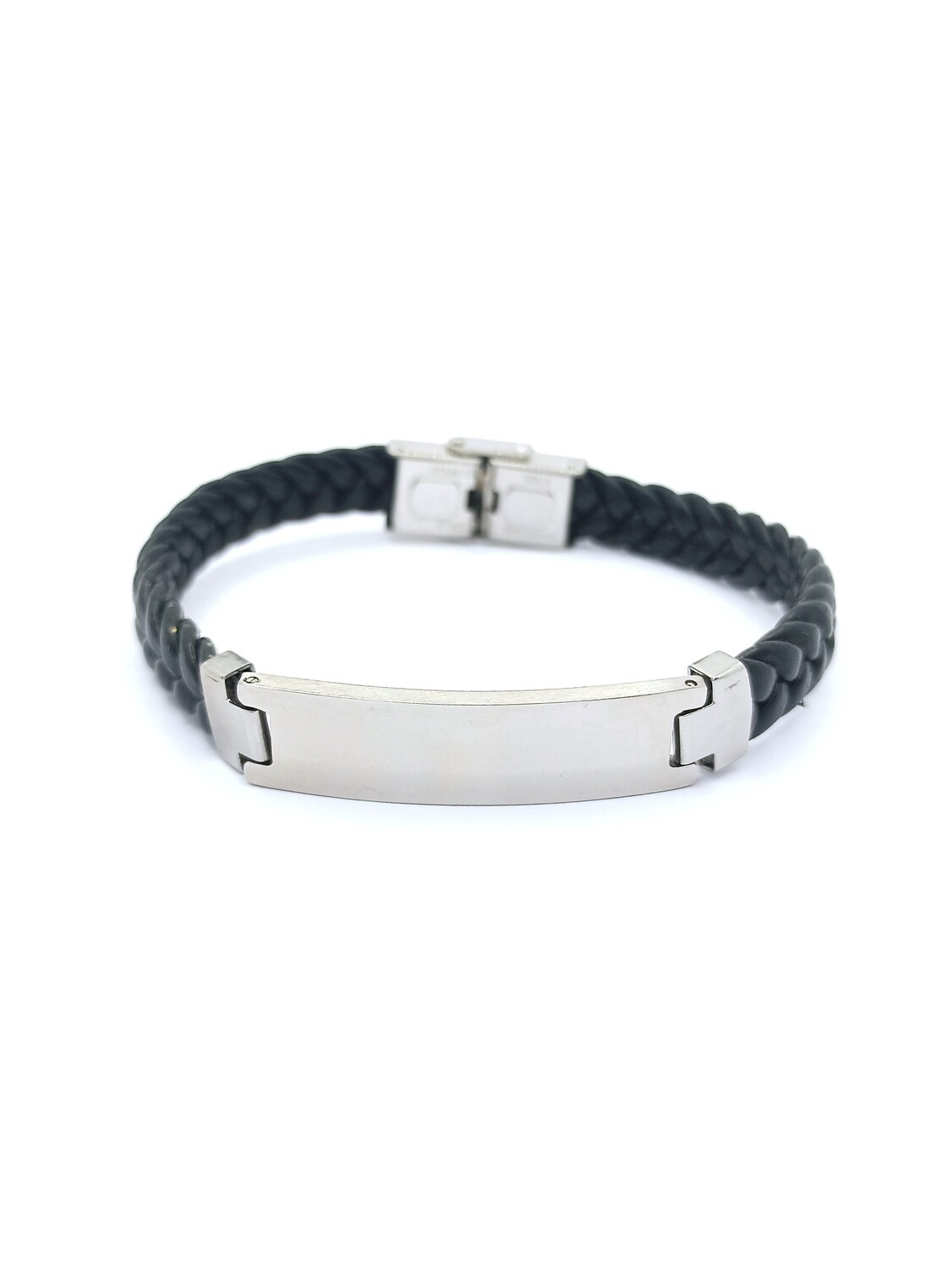 Stainless steel id leather men bracelet, MODEL-COLOR-SIZE: 1-Silver-Bracelet Length: 21cm