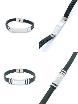 Stainless steel id leather men bracelet