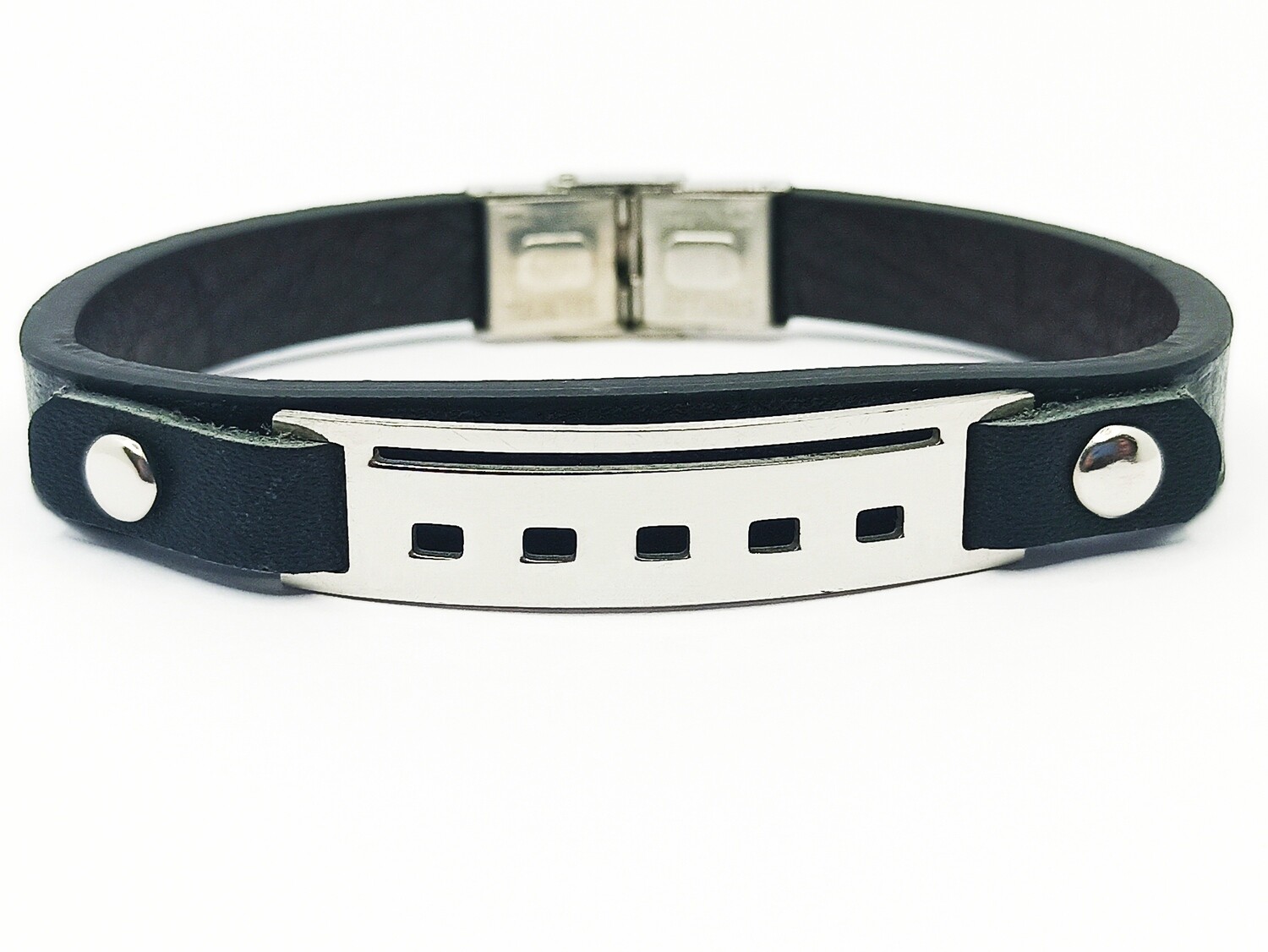 Steel flat handmade leather  bracelet, MODEL: 1 Bracelet fashion silver steel