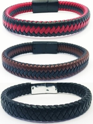 St.steel brown and black leather mens bracelet