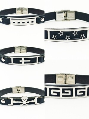 Steel flat handmade leather  bracelet