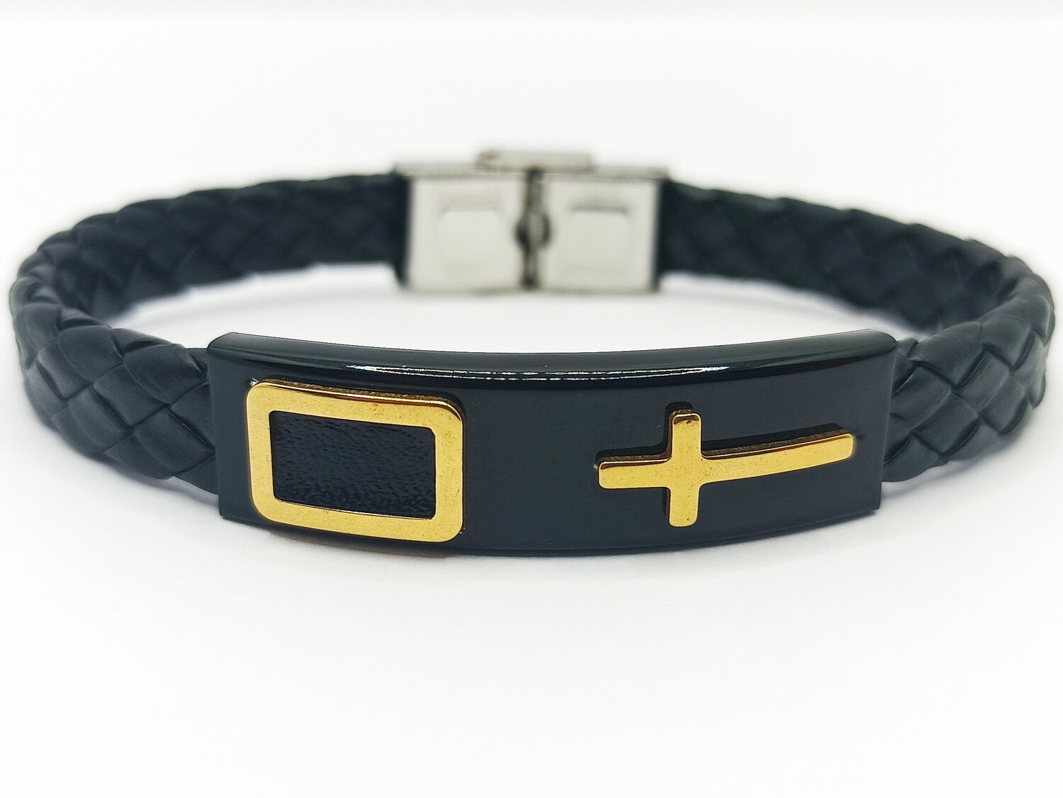 Stainless steel leather gold or silver bracelet, COLOR: 1 Bracelet black and gold steel