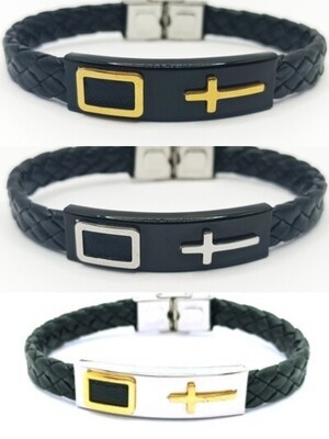 Stainless steel leather gold or silver bracelet