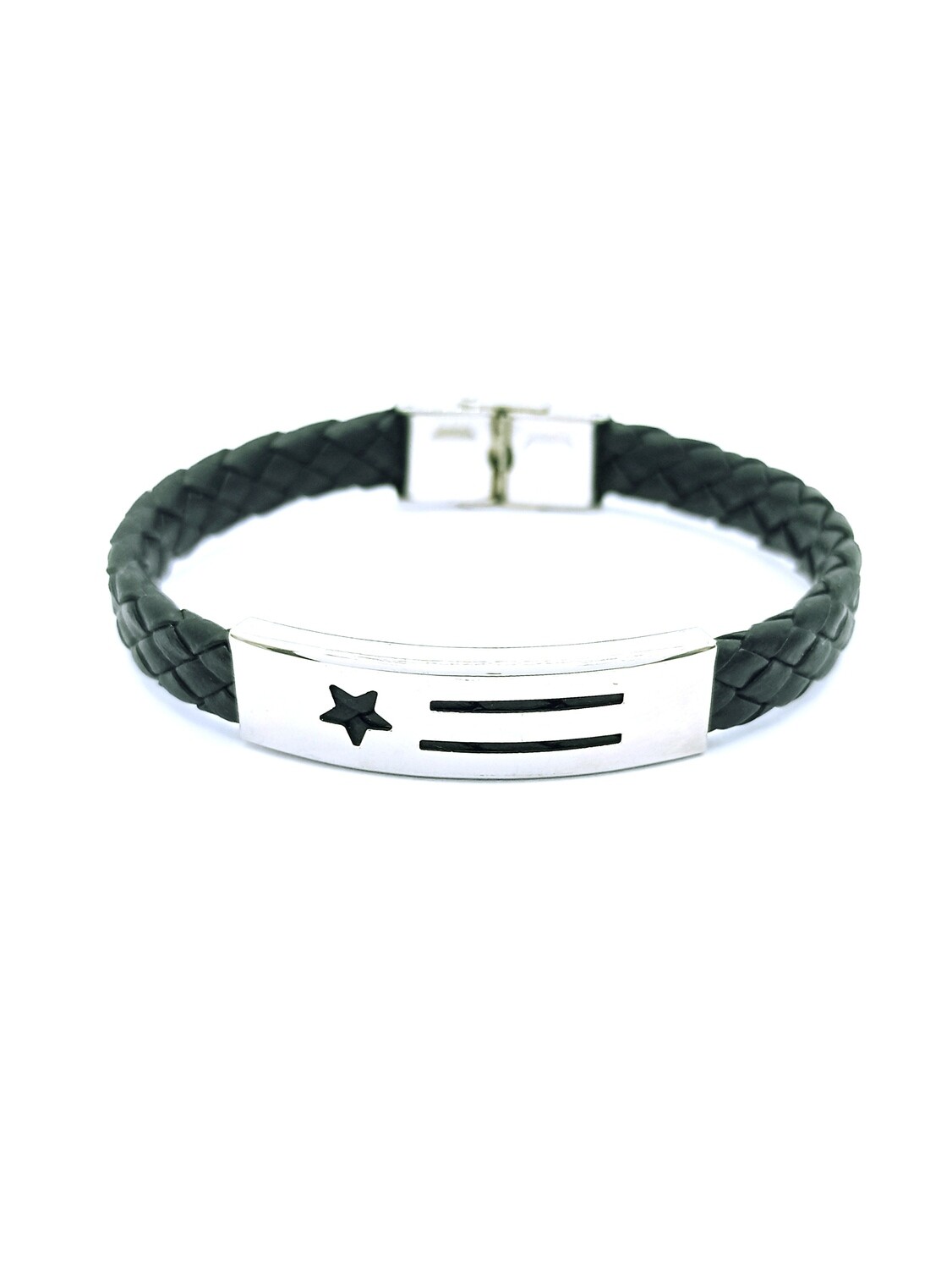 Stainless steel leather bracelet, MODEL-BRACELET LENGTH: 1-Star-Bracelet Length: 20.5cm